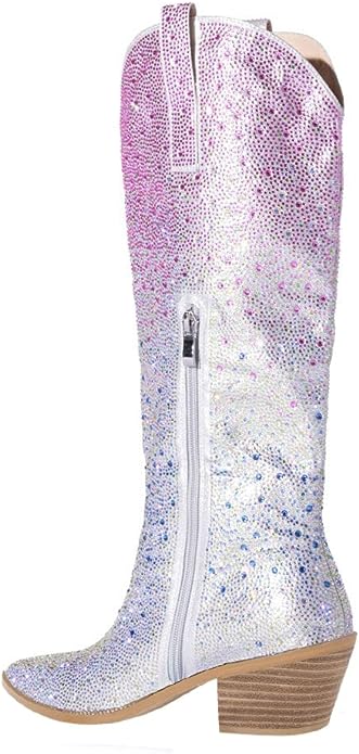 Rhinestone Knee High Sequin Black Cowboy Boots