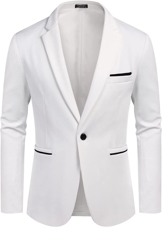 Men's Notched Lapel White One Button Sports Coat Blazer