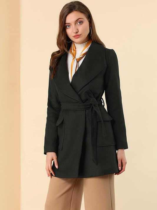 Wrap Shawl Collar Black Belted Women's Blazer