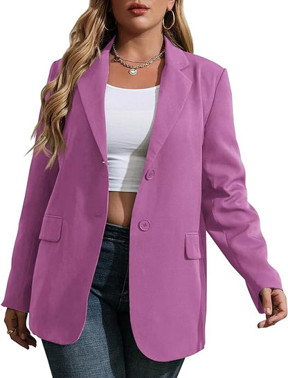 Plus Size Black Lapel Style Long Sleeve Blazer Jacket