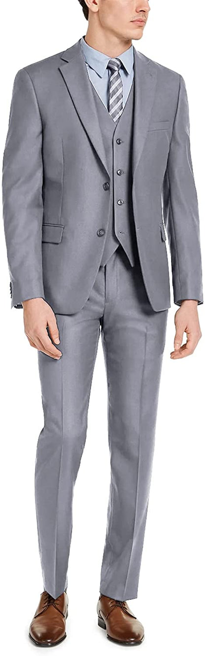 Two Button Tuxedo Blazer Grey 3 Piece Men's Suit Set