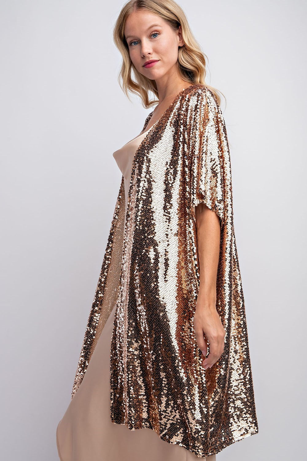 Silver Sparkle Sequin Waterfall Cardigan Top