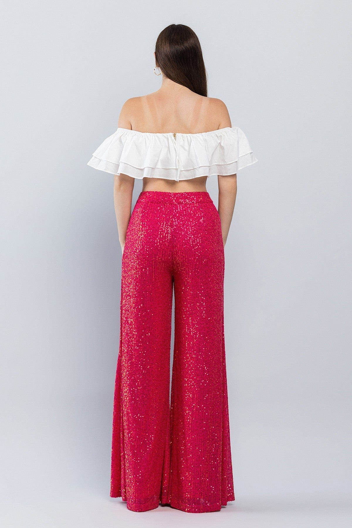 Modern Sequin High Waist Gold Wide Leg Glitter Pants