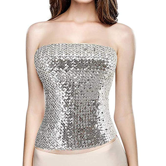 Silver Sequin Strapless Tube Top