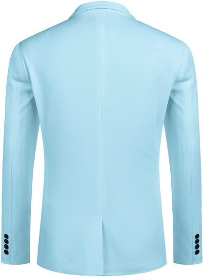 Men's Notched Lapel Sky Blue One Button Sports Coat Blazer
