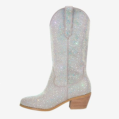 Rhinestone Knee High Sequin Pink Cowboy Boots