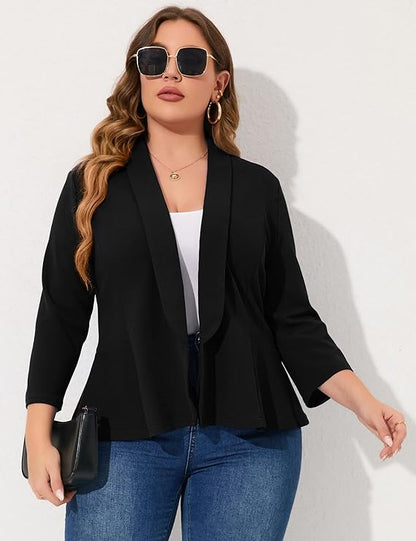 Plus Size Orange Ruched Sleeve Long Sleeve Blazer Jacket