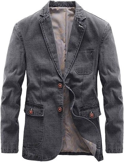 Men's Vintage Style Gray Long Sleeve Denim Blazer