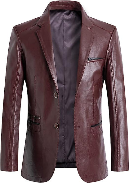 Men's Burgundy Faux Leather Long Sleeve Moto Jacket