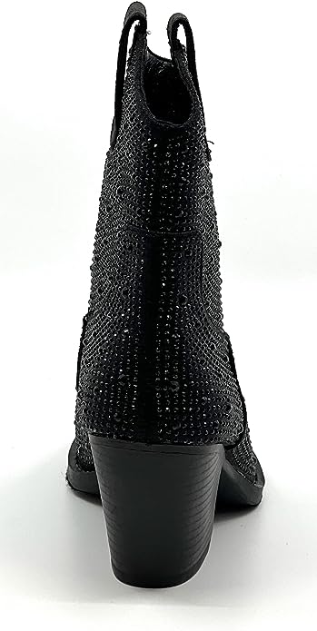 Rhinestone Studded Sequin Black Rhinestone Ankle Boots