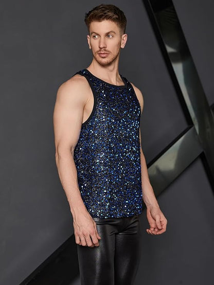 Men's Silver Sleeveless Sequin Tank Top Shirt