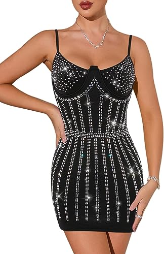 Black Rhinestone Glitter Sleeveless Bodycon Dress