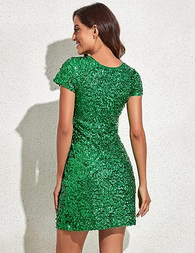 Moroccan Sequin Short Sleeve Green Mini Dress