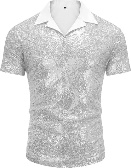 Men's Gold Sequin Polo Style Short Sleeve Shirt