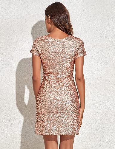 Moroccan Sequin Short Sleeve Rose Gold Mini Dress