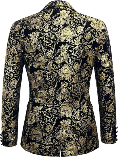 Formal Gold Velvet Men's Floral Blazer Suit