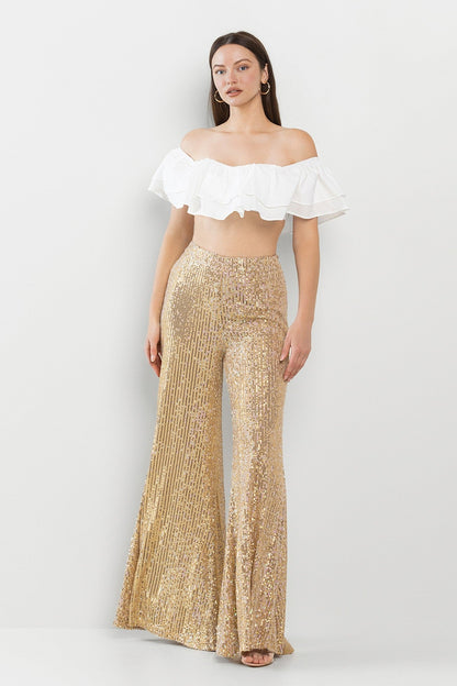 Modern Sequin High Waist Gold Wide Leg Glitter Pants