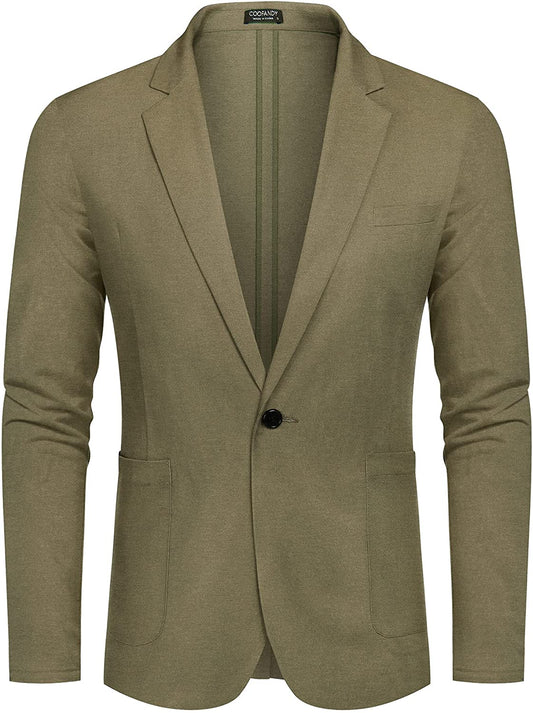 Men's Army Green Lightweight Long Sleeve Lapel Blazer