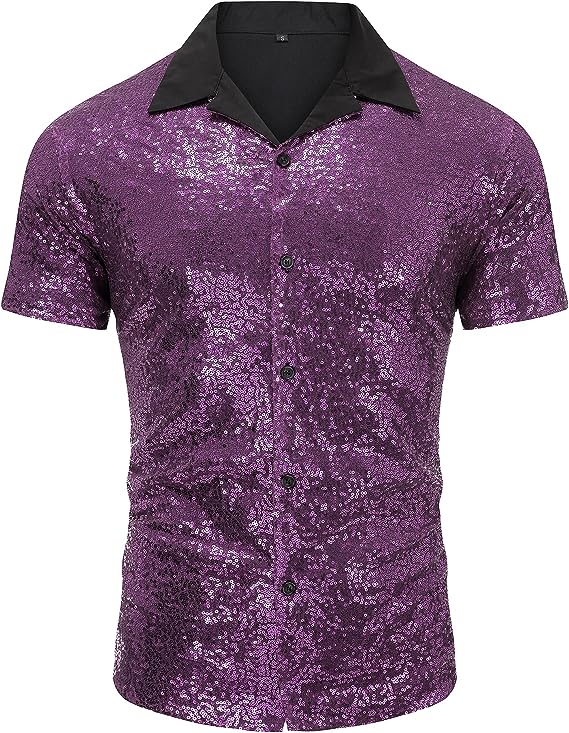 Men's Gold Sequin Polo Style Short Sleeve Shirt