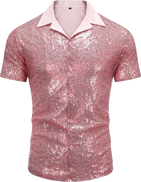 Men's Red Sequin Polo Style Short Sleeve Shirt