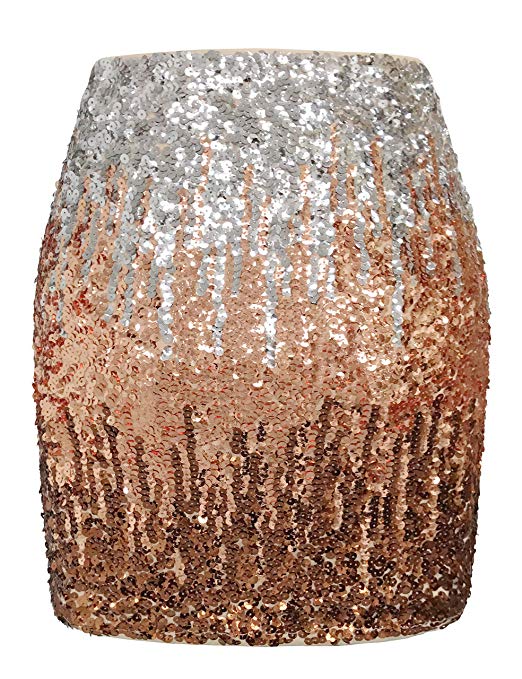 Black Gold Silver Fading Sequin Mini Skirt