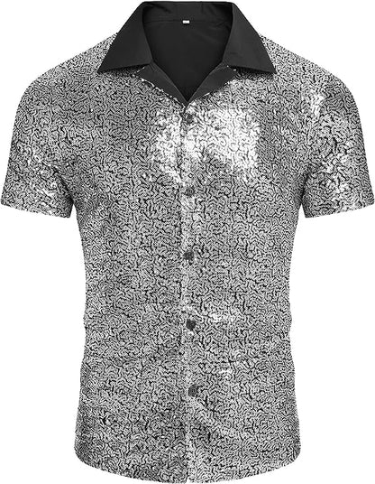 Men's Gold Sequin Polo Style Short Sleeve Shirt