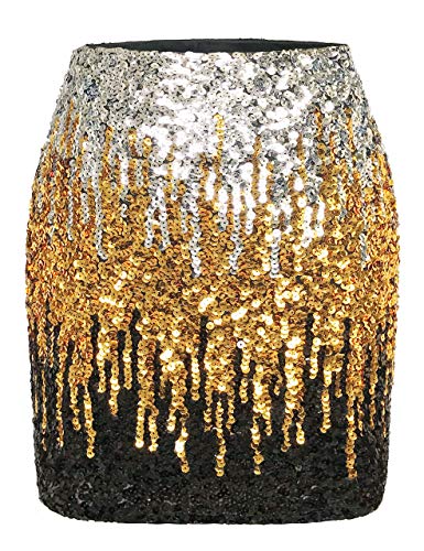 Black Gold Silver Fading Sequin Mini Skirt
