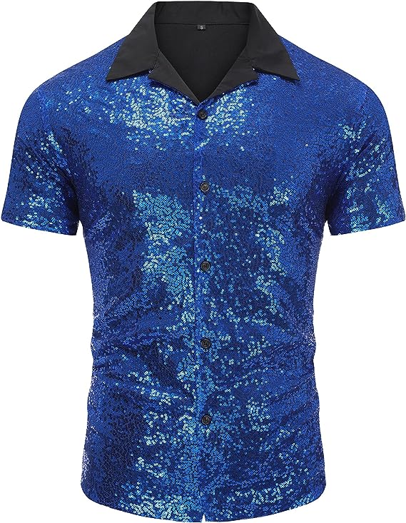 Men's Gold Sequin Polo Style Short Sleeve Shirt