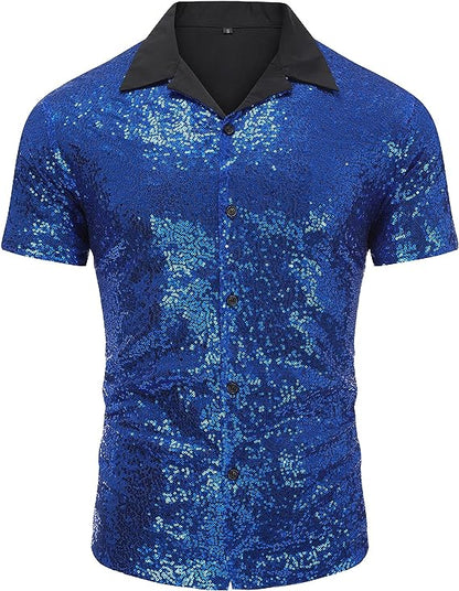 Men's Gold Sequin Polo Style Short Sleeve Shirt