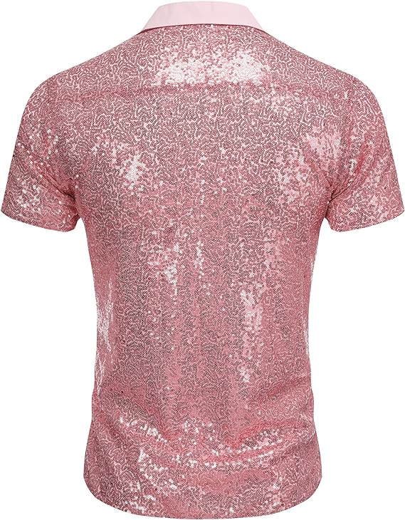 Men's Red Sequin Polo Style Short Sleeve Shirt