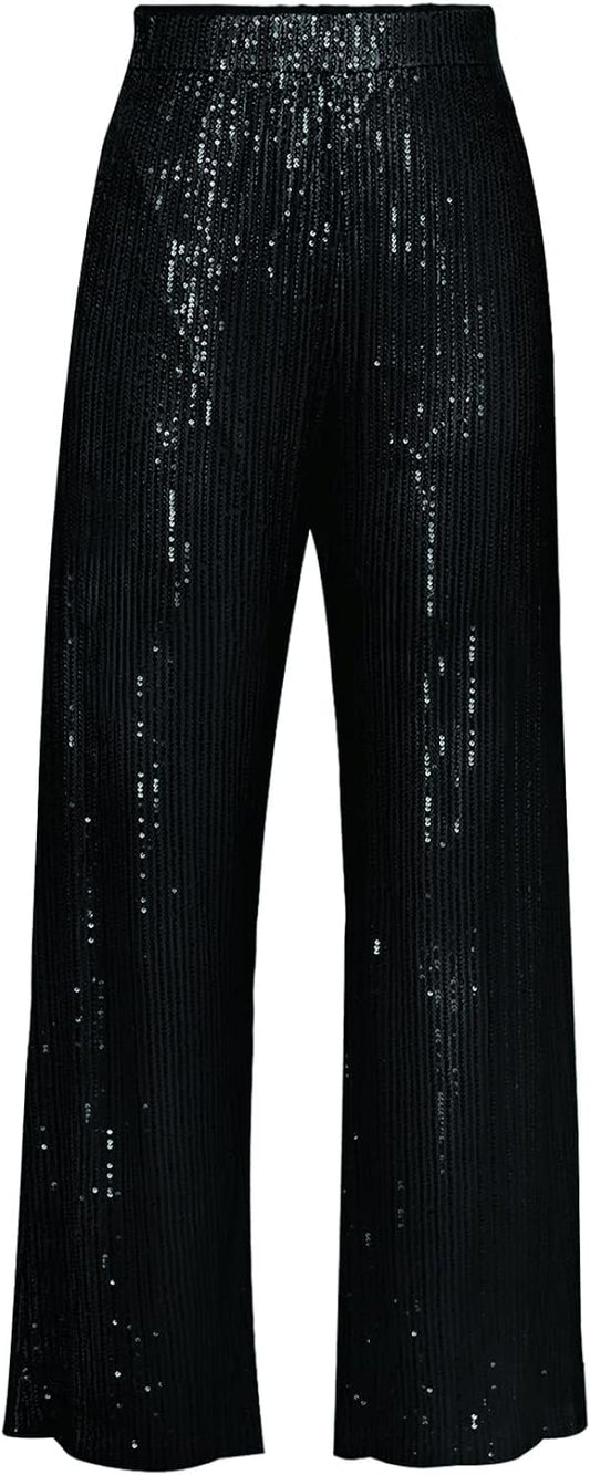 Black Sparkle Sequin High Waist Pants