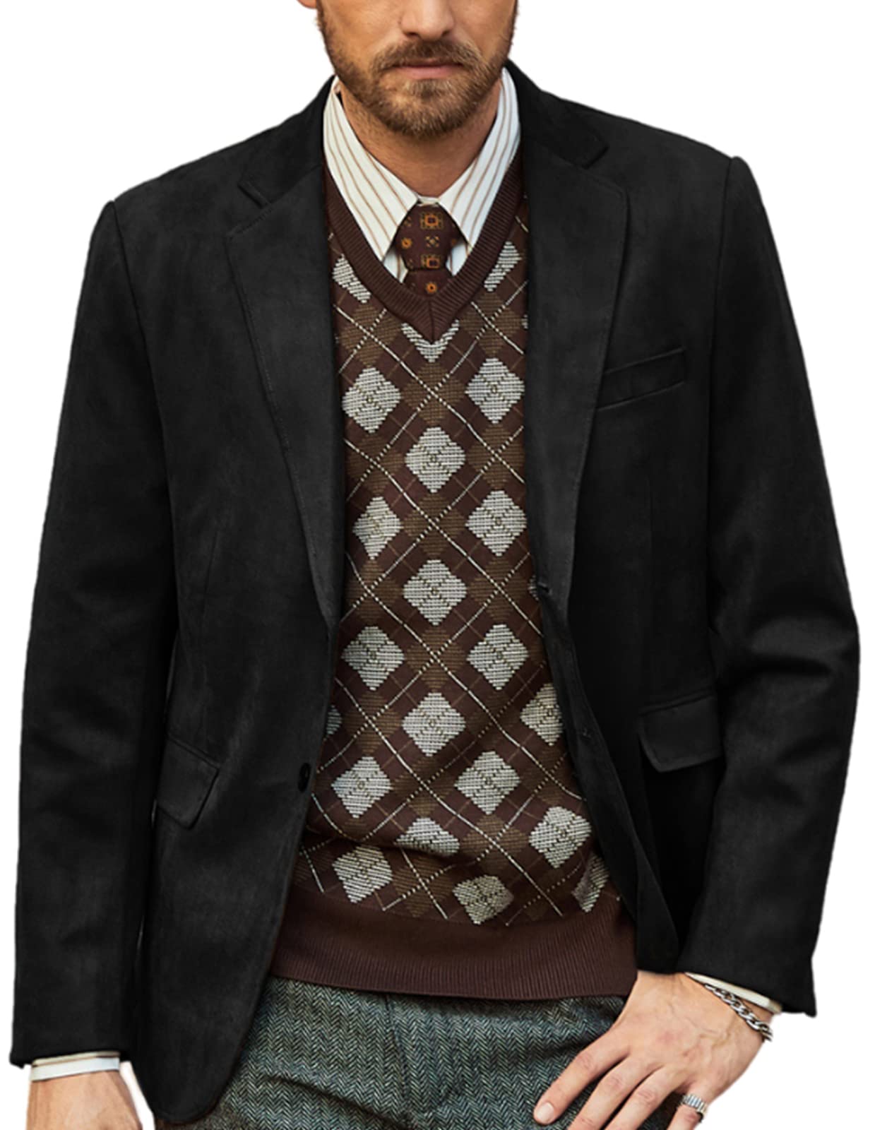 Black Men's Faux Leather Suede Blazer Jacket