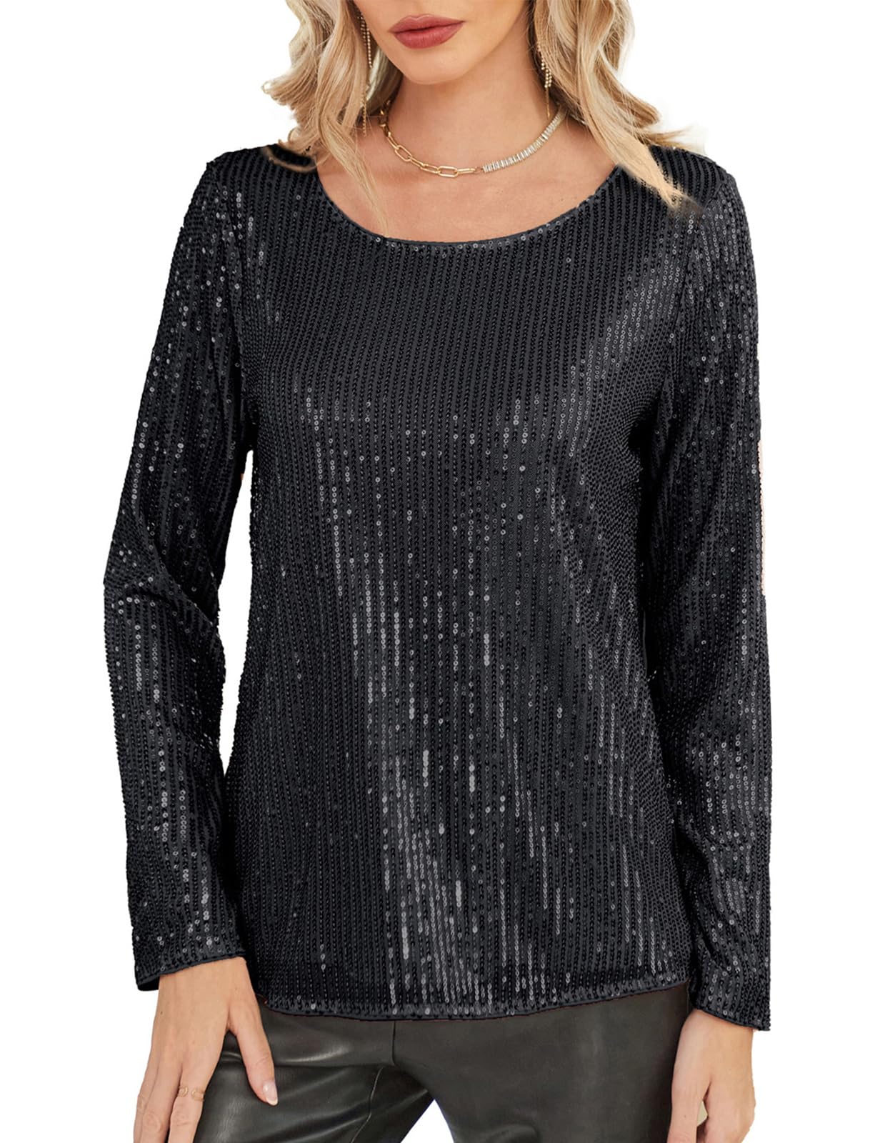 Black Sequin Long Sleeve Glitter Top