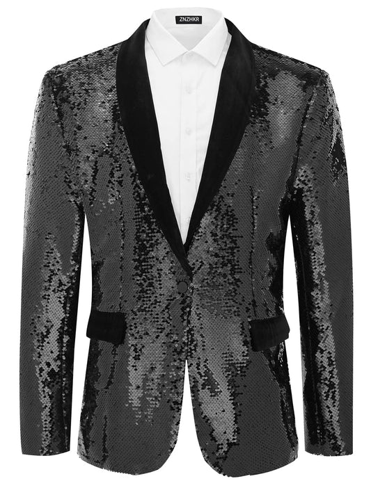 Black Sequin Party Long Sleeve Dinner Jacket