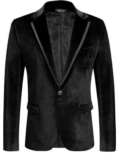Black Men's Designer Style Velvet Lapel Long Sleeve Blazer
