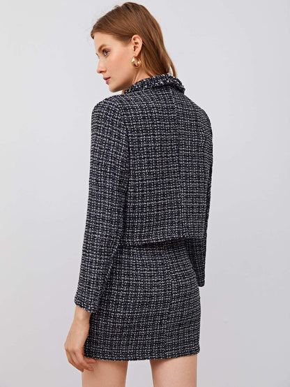 Black 1 Designer Chic Tweed Blazer Jacket & Skirt Set