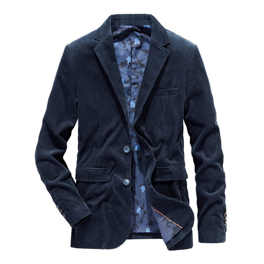 Blue Men's Corduroy Long Sleeve Sports Coat Blazer