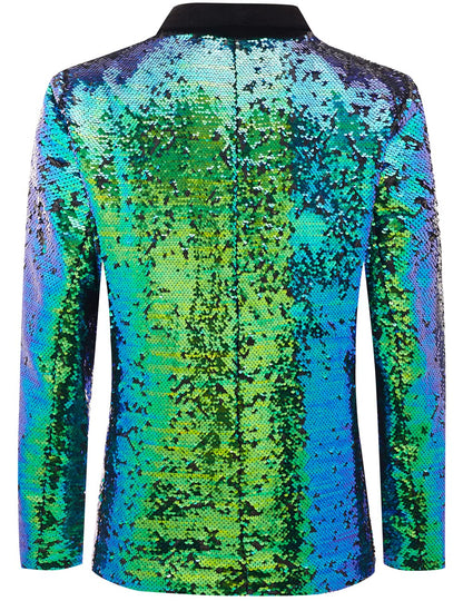 Blue Green Men's Colorful Sequin Long Sleeve Blazer Jacket