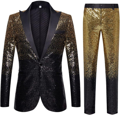 Men's Purple Black Tuxedo Two Tone Sequin Blazer & Pants Suit