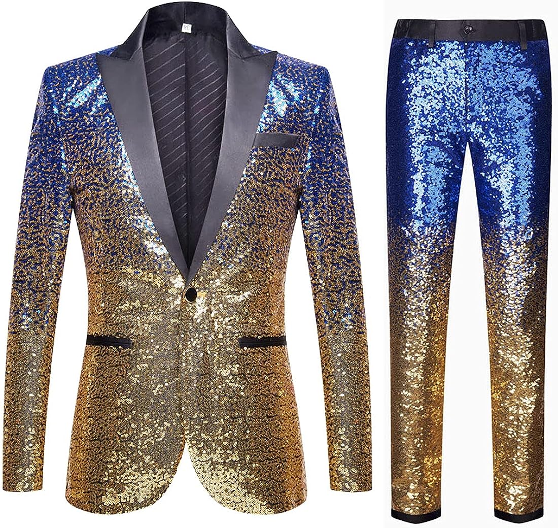 Men's Purple Black Tuxedo Two Tone Sequin Blazer & Pants Suit