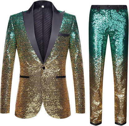 Men's Purple Black Tuxedo Two Tone Sequin Blazer & Pants Suit