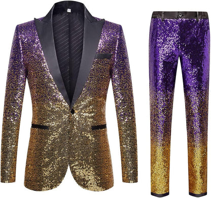 Men's Purple Black Tuxedo Two Tone Sequin Blazer & Pants Suit