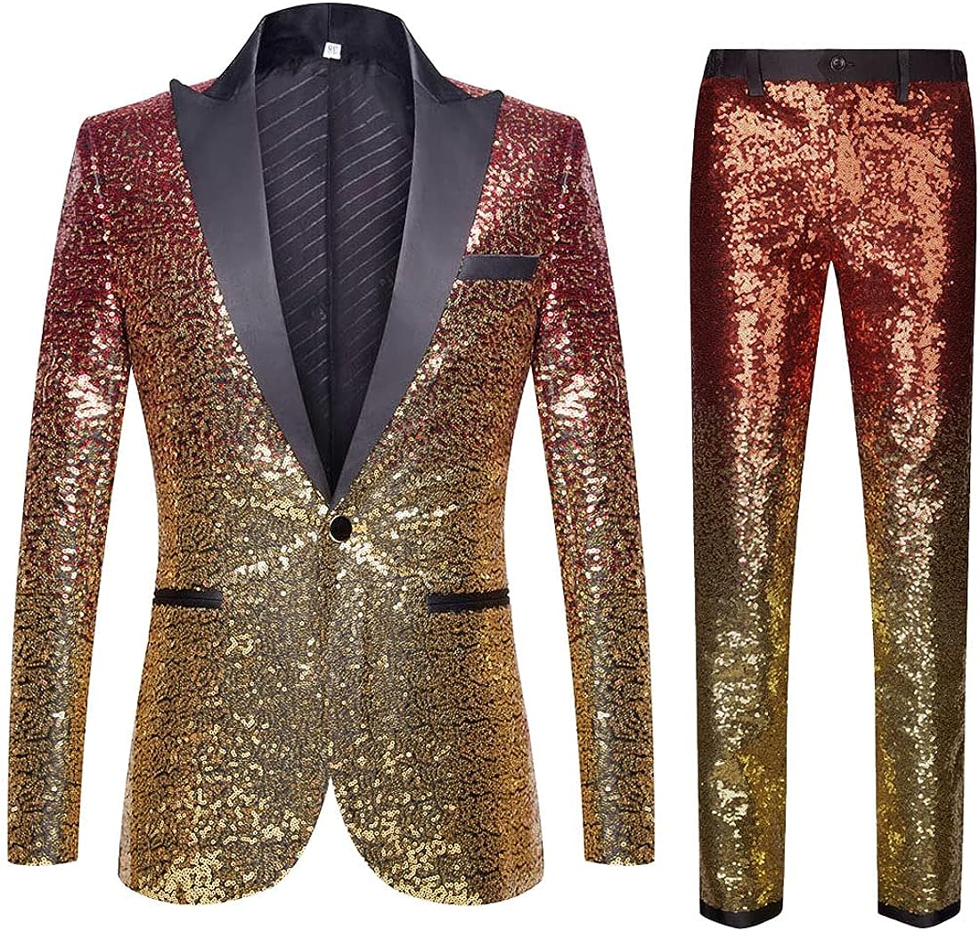 Men's Purple Black Tuxedo Two Tone Sequin Blazer & Pants Suit