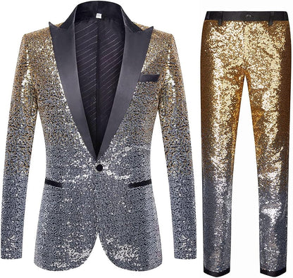 Men's Purple Black Tuxedo Two Tone Sequin Blazer & Pants Suit