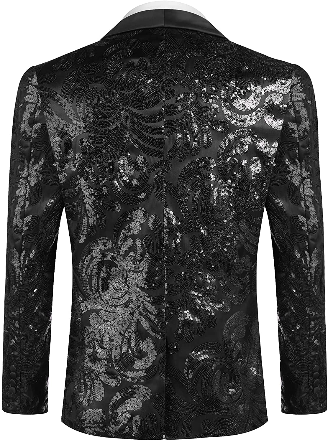 Men's Shiny Black Floral Sequin Stylish Tuxedo Blazer