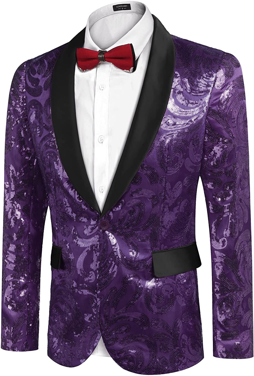 Men's Shiny Purple Floral Sequin Stylish Tuxedo Blazer