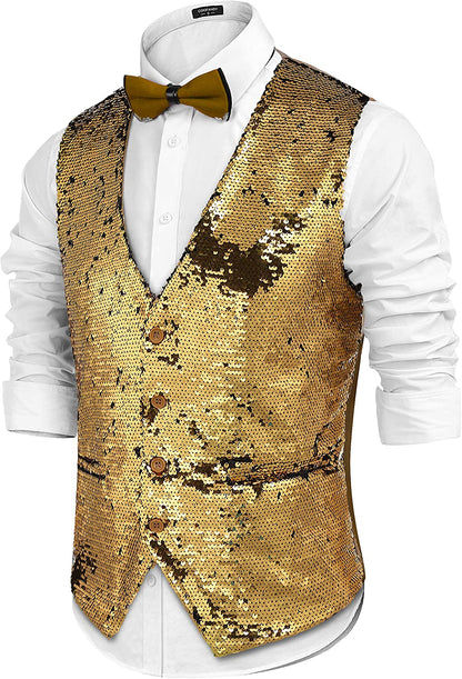 Men's Red Sequin Sleeveless Shiny Formal Vest