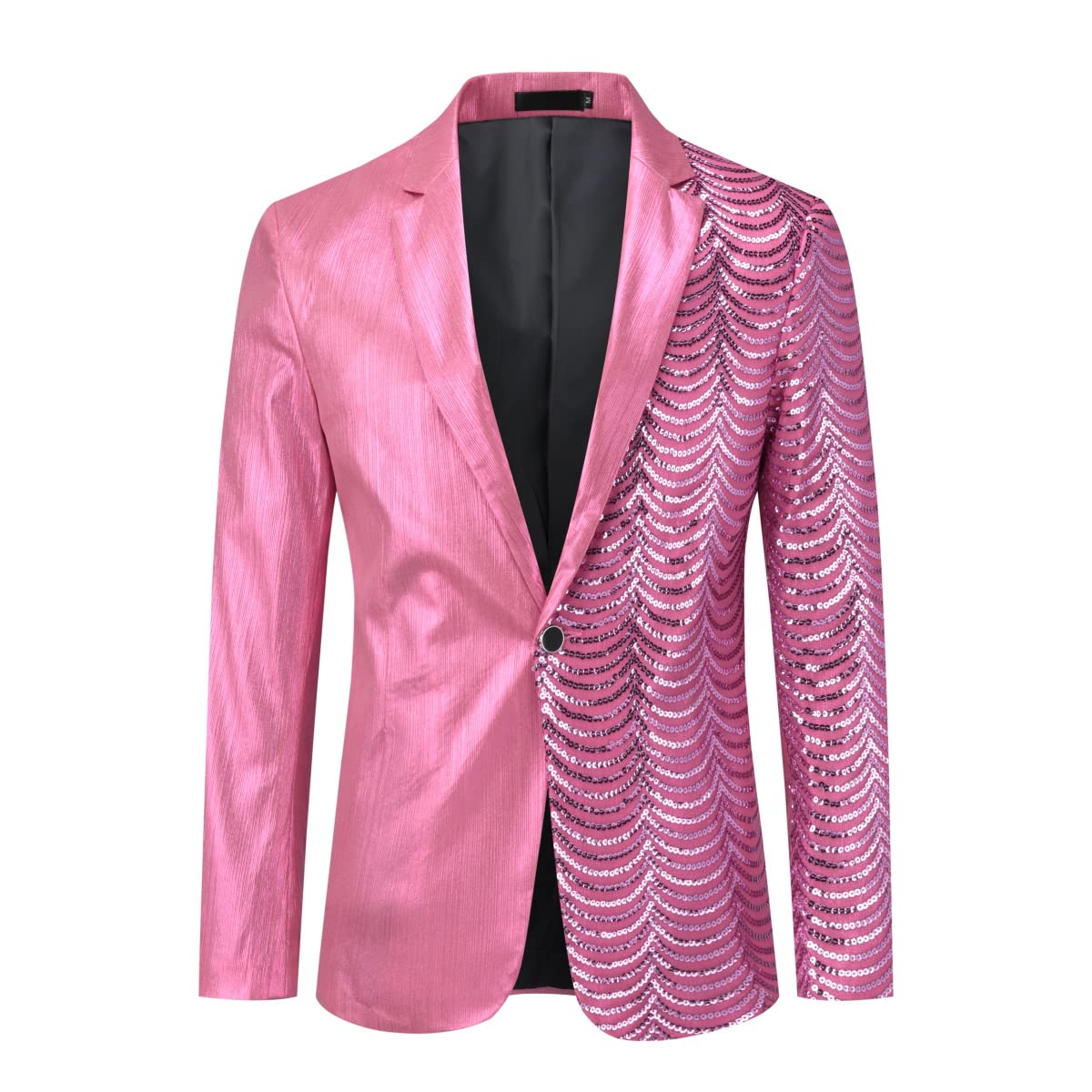 Chain Pink Men's Stylish Sequin Long Sleeve Dress Blazer