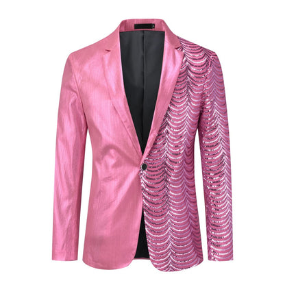 Chain Pink Men's Stylish Sequin Long Sleeve Dress Blazer