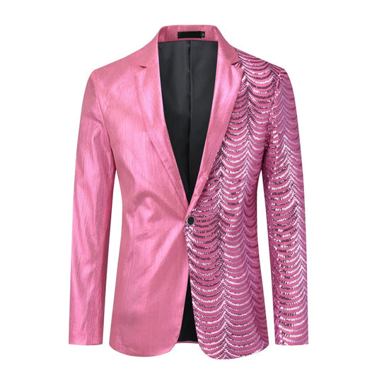 Chain Pink Men's Stylish Sequin Long Sleeve Dress Blazer